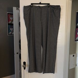 Black and white patterned pants.